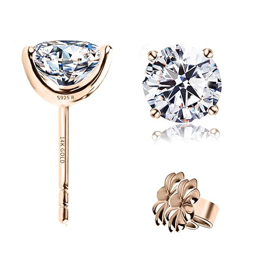"STUNNING FLAME" Solid 14K Gold Post & Sterling Silver Round Cut Cubic-Zirconia Stud CZ Earrings | Hypoallergenic Jewelry