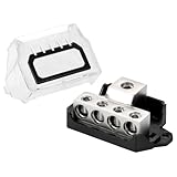 Greluma 1 Stück 12V 4 Wege Stromverteilungsblock,Auto Audio Splitter,0/2/4 Gauge Eingang,4/8/10 Gauge Ausgang,Amp Erdungsverteilungsblock Splitter für Automobil Auto Boot