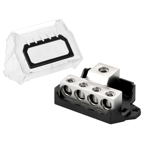 Greluma 1 Pieza Bloque distribución energía de 12V y 4 vías,divisor de audio para automóvil,entrada calibre 0/2/4,salida calibre 4/8/10,divisor de bloque distribución tierra para automóvil,barco