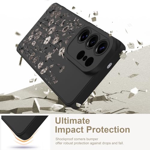 Image of Designed for Samsung Galaxy S26 Ultra Case for Women, Black Floral | Cute Flower Pattern Liquid Silicone Phone Case [Full Camera Protection] Slim Soft TPU Protective Cover