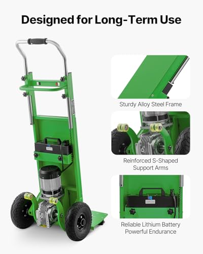 Image of VEVOR Electric Stair Climbing Dolly, 880lbs Electric Stair Climbing Hand Trucks with 157.5in Rope & Extendable Handle, Heavy Duty Stair Climber for Warehouse Logistics, Moving Furniture(Green)