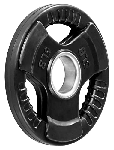 French Fitness Rubber Grip Olympic Weight Plates 5 lbs Black– Commercial Grade, Secure Grip & Noise Reduction, Fits Standard Olympic Bars, Home & Gym Strength Training