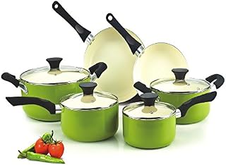 Cook N Home NC-00358 Nonstick Ceramic Coating 10-Piece Cookware Set, Green
