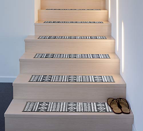 Rugshop Geometric Bohemian Non-Slip Stair Treads (Set Of 13) 8.6" X 26" Gray #TOP4