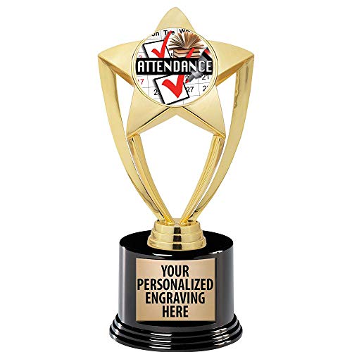 Crown Awards Attendance Trophy, 8" Gold Star Perfect Attendance Trophies with Deluxe Round Base 1 Pack Prime