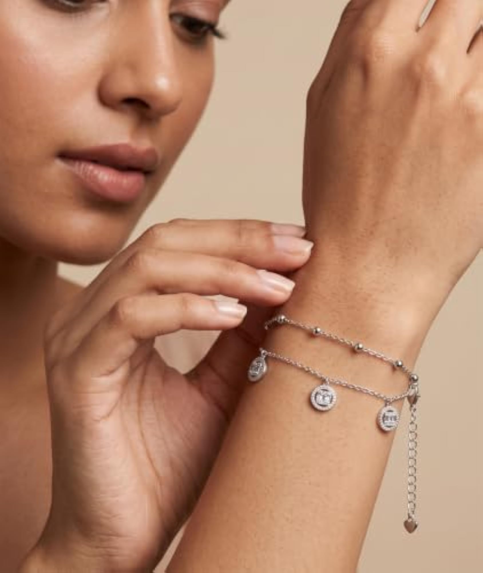 925 Sterling Silver Double Layer CZ Charm Bracelet