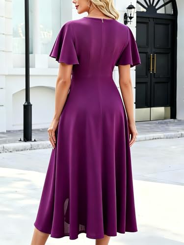 Image of QMZ Wedding Guest Dresses for Women V Neck Cocktail Dress Ruffle Sleeve A Line Evening Party Formal Dresses for Women