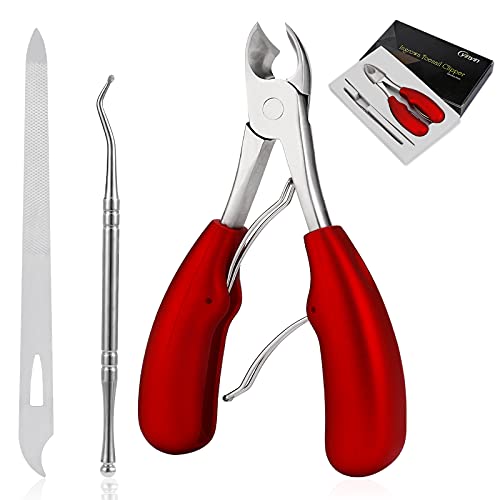 Podiatrist Toenail Clippers,YINYIN Professional Thick & Ingrown Toe Nail Clippers for Men & Seniors, Pedicure Clippers Toenail Cutters, Super Sharp Curved Blade Grooming Tool (Red)