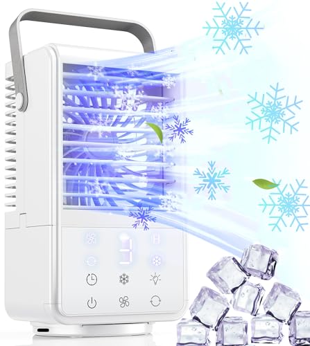 Climatiseur Mobile Portable 1000ML,Mini USB Climatiseur,Brume fraîche Refroidisseur d'air,Ventilateur,3 Vitesses,Réglage 90°,Humidificateur,Écologique et Silencieux,Portable Maison,Bureau,Outdoor