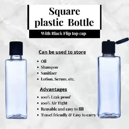 Thinqkart Select 100Ml Empty Clear Square Travel Bottle With Black Flip Top Cap,Multipurpose Reusable Container For Hair Oils, Shampoo, Conditioner, Lotion, Medicated Oil And Sanitizer (Pack Of 20) - Image 2 thumbnail