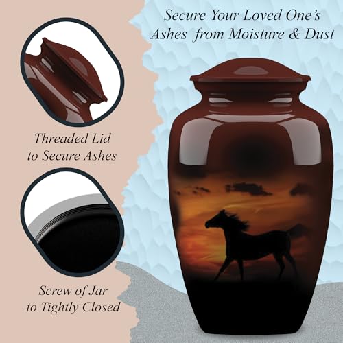 Urne funéraire multicolore thème cheval noir pour décoration commémorative