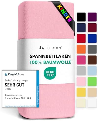 Jacobson Jersey Spannbettlaken Spannbetttuch Baumwolle Bettlaken (60x120-70x140 cm, Rosa)
