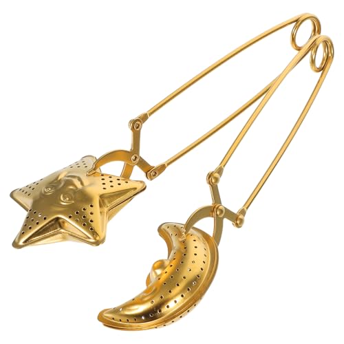 Veemoon Lot de 2 Infuseurs à Thé en Acier Inoxydable Forme Étoile et Lune Passoire Fine pour Thé en Vrac Pince Filtre avec Poignée Antidérapante Compatible Mugs et Tasses Usage