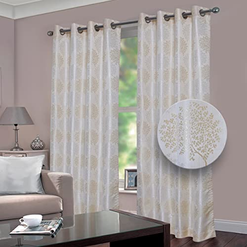 Image of Top Drapes Fawn Jacquard 9ft Long Door Curtain with Eyelet and Tie Back (1 Pc) Size 108 Inch (L) x 44.1 Inch (W)
