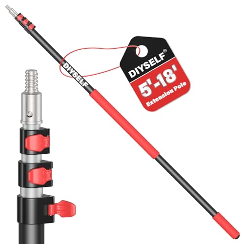 DIYSELF 18 FT Extension Pole, 5.2-18 Ft Adjustable Telescoping Pole with Aluminum Handle, Paint Roller Extension Pole for High Reach Painting, Cleaning & Gutter Washing