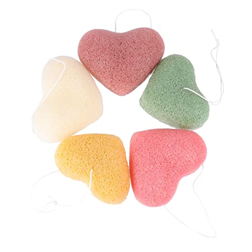 OSOLADY 5Pcs Deep Cleansing Face Wash Sponges Heart Shape Exfoliating Pads for Gentle Skin Care Soft Textured Cleansing Tools for Daily Use and Present Giving