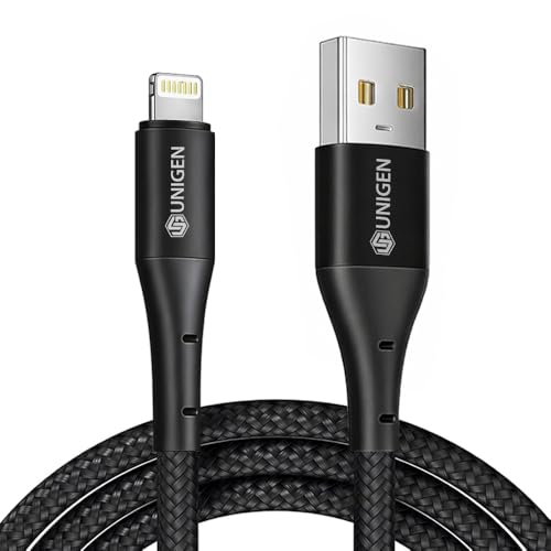 Image of UNIGEN 1.5 USB Type-A to L 3A Fast Charging Braided Cable PD & QC 3.0 Compatible High-Speed Data Sync Charger Cord for iPhone 14 /13 /12 /11 /X /8 /7, iPad, iPod (Black)
