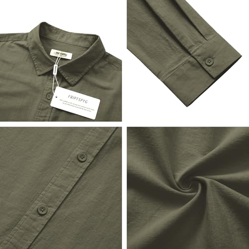 Friptspyg Leinenhemd Herren Hemd Langarm Baumwolle Leinen Hemden Button-Down Freizeithemden Casual Regular Fit Sommerhemd, Olivgrün M 4