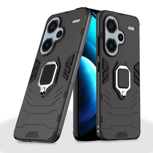 Image of Pikkme Redmi Note 13 Pro Plus 5G Back Cover | D5 Tough Armor Bumper | 360 Protection Case | Ring Holder Stand Case for Redmi Note 13 Pro Plus 5G (Black)
