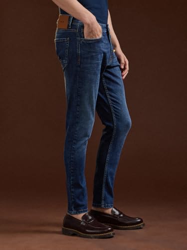 Image of Men's Mid Blue Solid Skinny Fit Denim Jeans