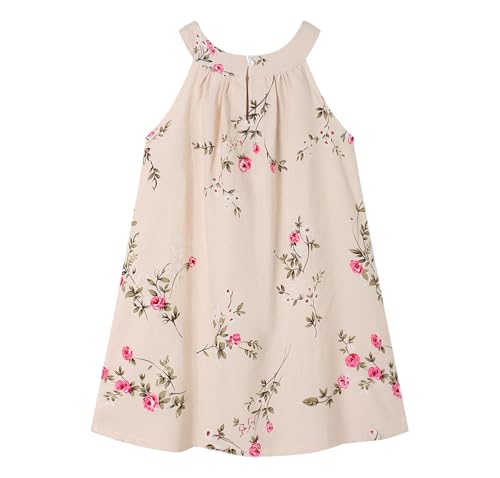 Image of HILEELANG Little Girls Cotton Dress Sleeveless Casual Summer Sundress Flower Printed Jumper Skirt