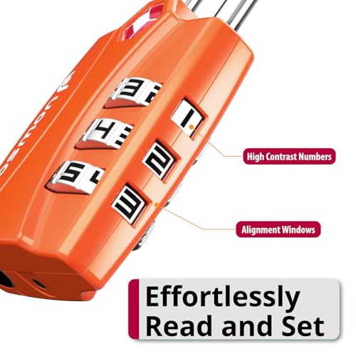 Image of Fosmon TSA Approved Luggage Locks, 3 Digit Combination, 4 Pack Orange | Open Alert Indicator, Suitcase Travel Lock, Gym Locker Padlock, Travel Bag Zipper, Secure Combination