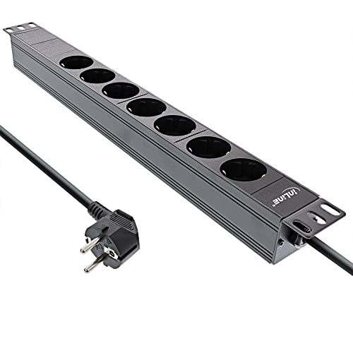 InLine® 19 Steckdosenleiste, 7-Fach Schutzkontakt, ohne Schalter, 2m, schwarz