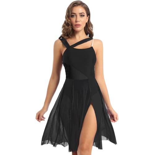 inlzdz Damen Ballettkleid Lange Tanzkleid mit Mesh Rock Ärmellos Ballett Trikot Body Turnanzug Leotard Kleid Elegant für Lyrischen Modern Tanz...