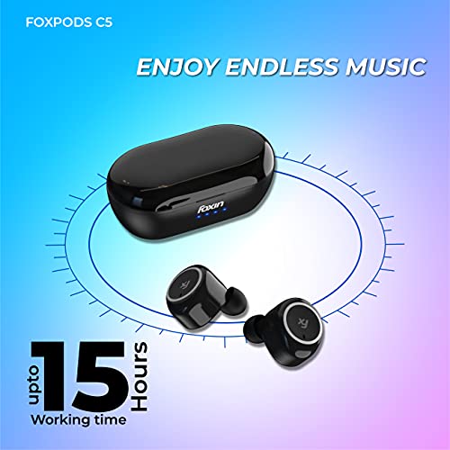 Image of Foxin FoxPods C5 TWS Earbuds with in-Built HD Mic, Bluetooth V5, 10mm Driver, up to 12H Playtime with 1 Hour Charging Time & 120 Hours of Standby-time, with Voice Assistant, Snug & Secure Fit (Black)