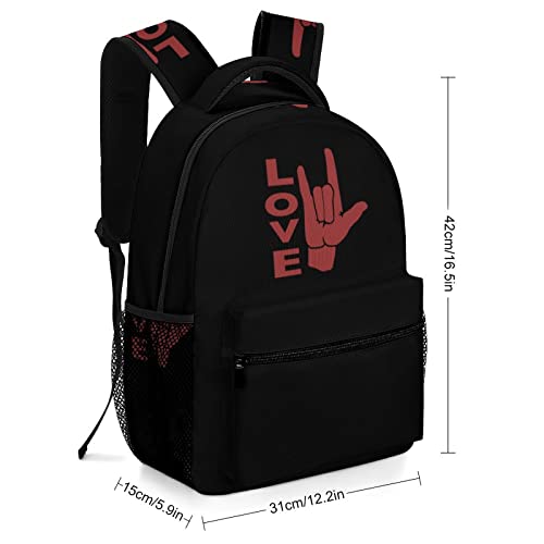 ASL I Love You Sign Language Laptop Backpack Fashion Shoulder Bag Travel Daypack Bookbags for Men Women2