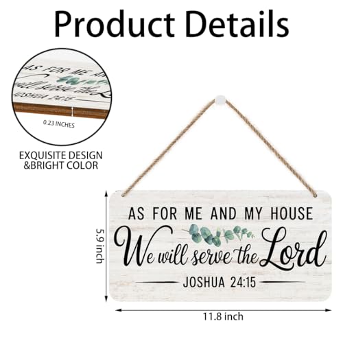 Image of Bible Verse Hanging Wooden Wall Sign Decor for Church Home Farmhouse, Religious Scripture Wood Sign Plaques, Vintage Christian Signs Wall Art Decor, As for Me and My House We Will Serve the Lord