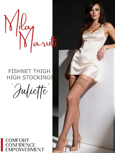 Image of Mila Marutti Fishnet Thigh High Stockings for Women with Lace Top | Fish Net Stockings Lingerie | Colored Fishnets