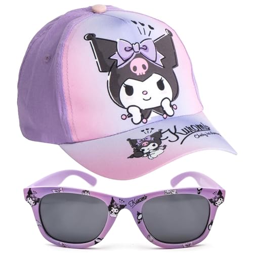 Sanrio Kuromi – Casquette et Lunettes de Soleil Fille | Protection UV 100% Catégorie 3 | Taille Réglable | Kit d'été parfait pour Fans de Kuromi 5-12 Ans