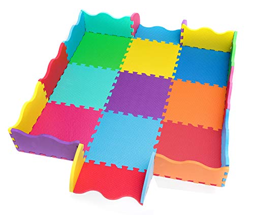 edukit EVA Foam Play Mat with Borders; 25 Pieces; 31.5 x 31.5cm; 1.4mm Extra Thick  Multi-Coloured and Interlocking Floor Tiles  Fun, Safe and Stimulating Soft Play.