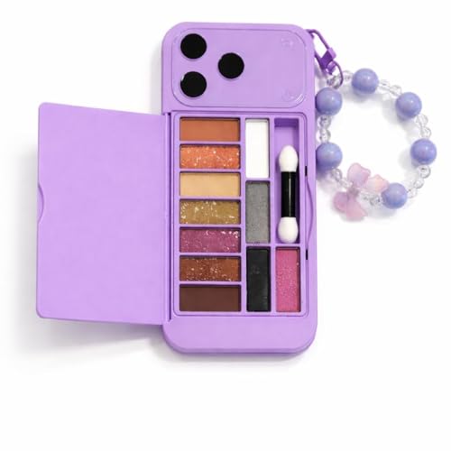 Beauty Makeup Kit in iPhone-Shaped Case with Mirror | Long-Lasting Brightening Compact & Highlight Blush Palette | Travel-Friendly Cosmetic Gift Set for Women & Girls (Purple)