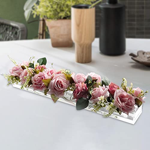 Yajuyi Vaso de flores retangular, vaso decorativo de acrílico para flores, vaso retangular longo par