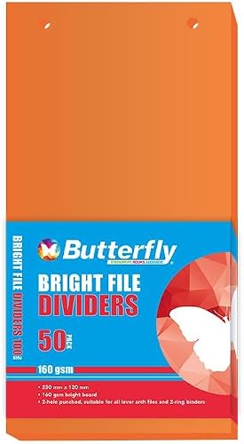 Butterfly 160GSM Bright Strip File Divider 50-Piece Set, Orange