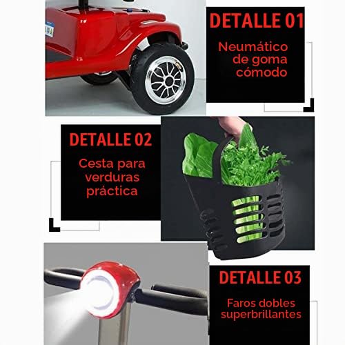 Scooter de movilidad plegable Scooter de movilidad portátil de 4 ruedas Scooter de movilidad eléctrico ligero Silla de ruedas con luces delanteras LED para adultos mayores discapacitados