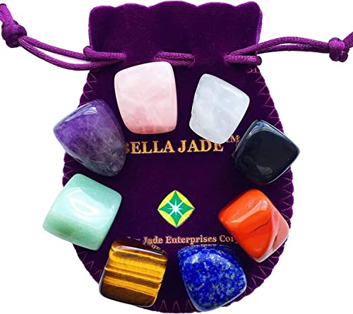 Bella Jade Healing Crystals for Use as 7 Chakra Stones, Worry Stones, Hot Spa Rock & Massage Stones for Grounding Balancing Soothing Meditation Reiki (Set of 8)