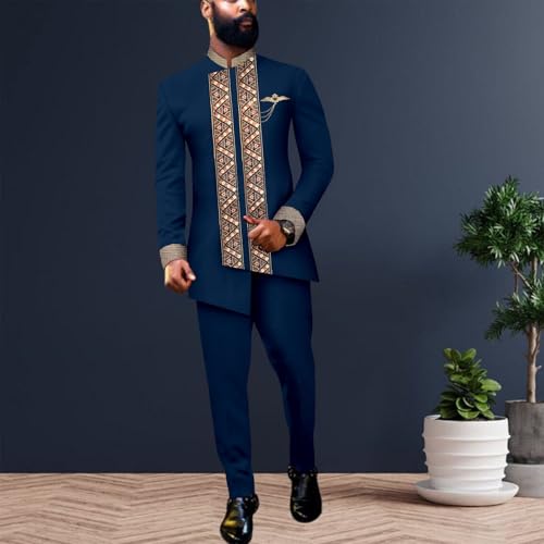 Men`s Business Suits Slim Fit Lined Blazer and Pants 2 Piece Set Dashiki Attire African Clothes Wedding2