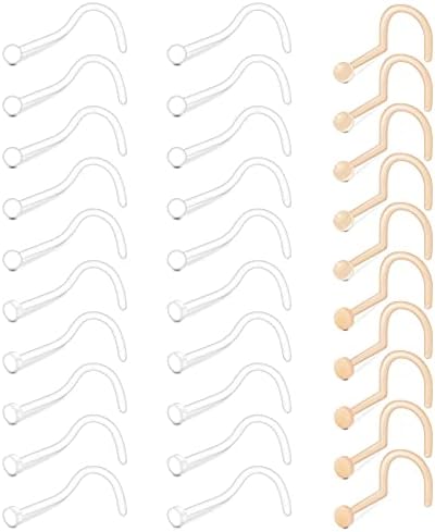 VCMART 30pcs Clear Nose Studs Retainers 20G Invisible Flat Top Plastic Bioflex Nose Hide Piercing for School Work