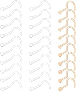 VCMART 30pcs Clear Nose Studs Retainers 20G Invisible Flat Top Plastic Bioflex Nose Hide Piercing for School Work