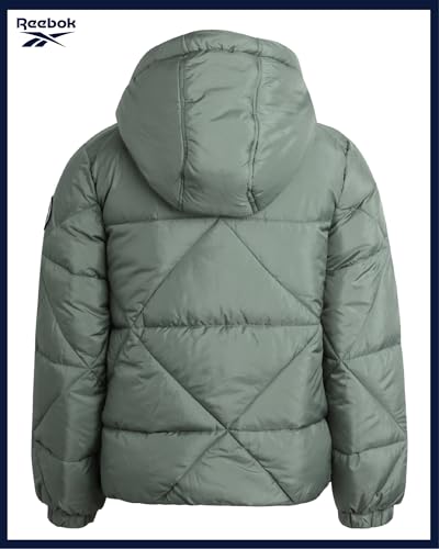 Image of Reebok Girls Heavyweight Quilted Cropped Puffer Parka with Sherpa Lining | Plush Faux-Fur Trim, Wind-Blocking Hood, Deep Pockets for Warm Hands, Modern Silhouette for School and Cold Days