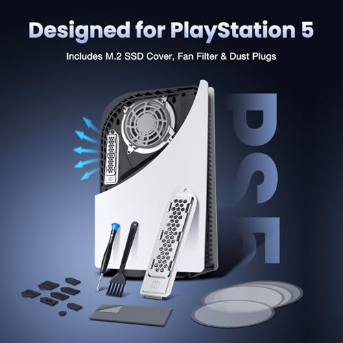 Image of GRAUGEAR Cooling & Dust Protection Upgrade for PS5 Original, PS5 M.2 SSD Heatsink Cover with Fan Dust Filter and Port Plugs, Prevent Overheating and Dust Buildup (PS5)