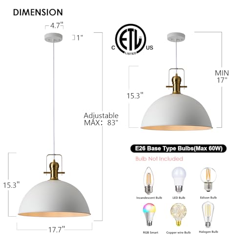 Image of 18 Inch White Farmhouse Pendant Lights