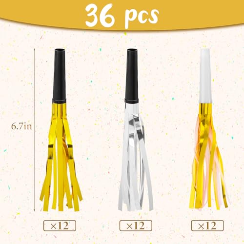 image for MCPINKY 36PCS Metallic Fringed Noise Makers, Glitter Party Blowers for