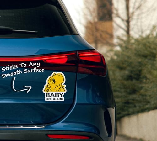 Image of eDesign Baby Dinosaur Baby on Board Sticker for Cars - 5 Inches - Baby in Car Sticker for Cars Truck SUV Van Window Bumper Baby on Board Decal 2-Pack, Yellow, Black