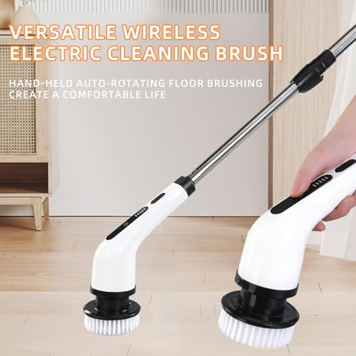 Image of Electric Rotary Scrubber, New Cordless Shower Cleaning Brush with 8 Replaceable Brush Heads, 3 Adjustable Speeds, and Adjustable Bathroom Tile Extension Handle