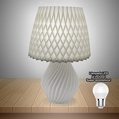 Abajur Luminária De Mesa Sala Quarto Moderno Com Lâmpada led BiVolt (Branco)