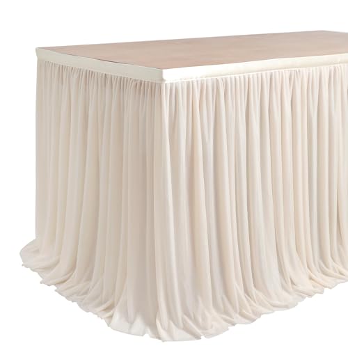 Gaateek GK03 6Ft Champagne Polyester Table Skirt Recycle Use Sheer Tablecloth cover